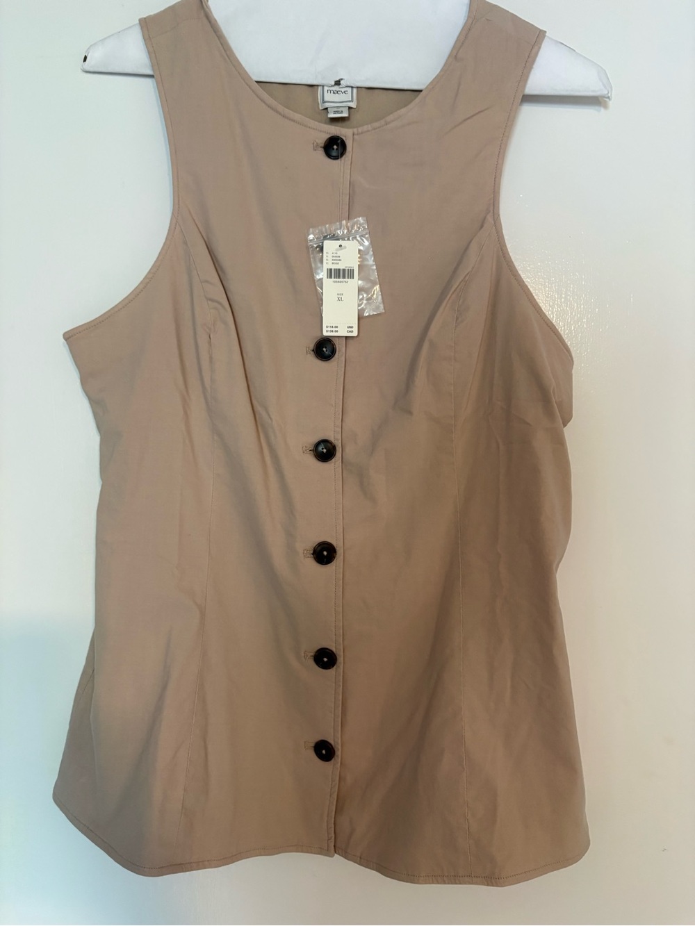 Maeve Anthropologie XL Tan Button Front Sleeveless Top NWT $118